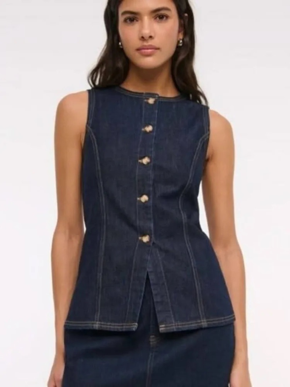 Abercrombie & Fitch Black Denim Button Front Vest